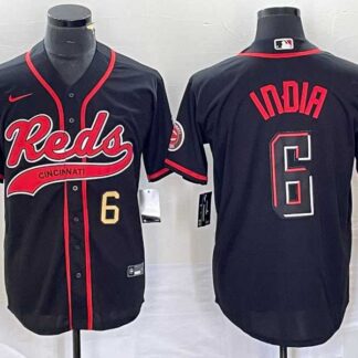 Men's Cincinnati Reds #6 Jonathan India Number Black 2023 City Connect With Patch Stitched Jersey