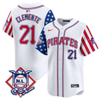 Men's Pittsburgh Pirates #21 Roberto Clemente White 2024 Fourth of July Vapor Limited Jersey