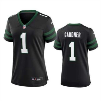 Women's New York Jets #1 Sauce Gardner Black 2024 Stitched Jersey Dzhi