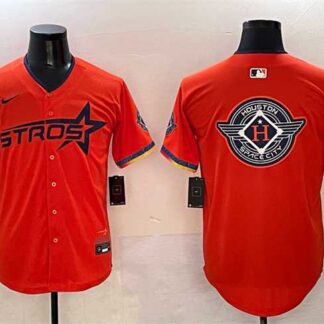 Mens Houston Astros Team Big Logo Orange 2025 City Connect With Texas Patch Limited Stitched Jersey