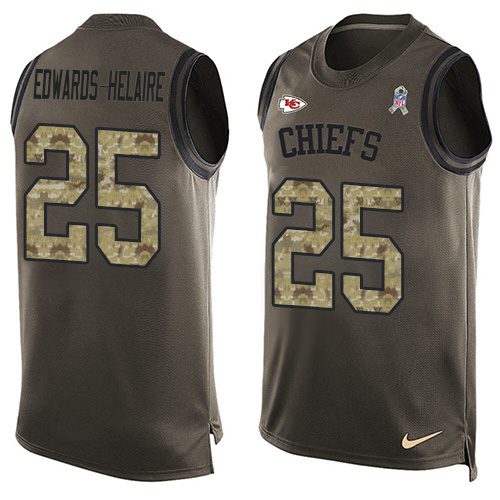 Nike Kansas City Chiefs #25 Clyde Edwards-Helaire Green Men’s Stitched NFL Limited Salute To Service Tank Top Jersey