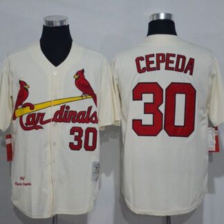 Men's St. Louis Cardinals #30 Orlando Cepeda Cream Stitched 1967 MLB Cooperstown Collection Jersey by Mitchell & Ness