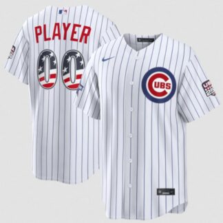 Men's Chicago Cubs Active Player Custom White 2026 All-Star Edition Stars & Stripes & USA 250 Fourth of July Home S...