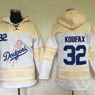 Los Angeles Dodgers #32 Sandy Koufax Cream Sawyer Hooded Sweatshirt Stitched NHL Hoodie