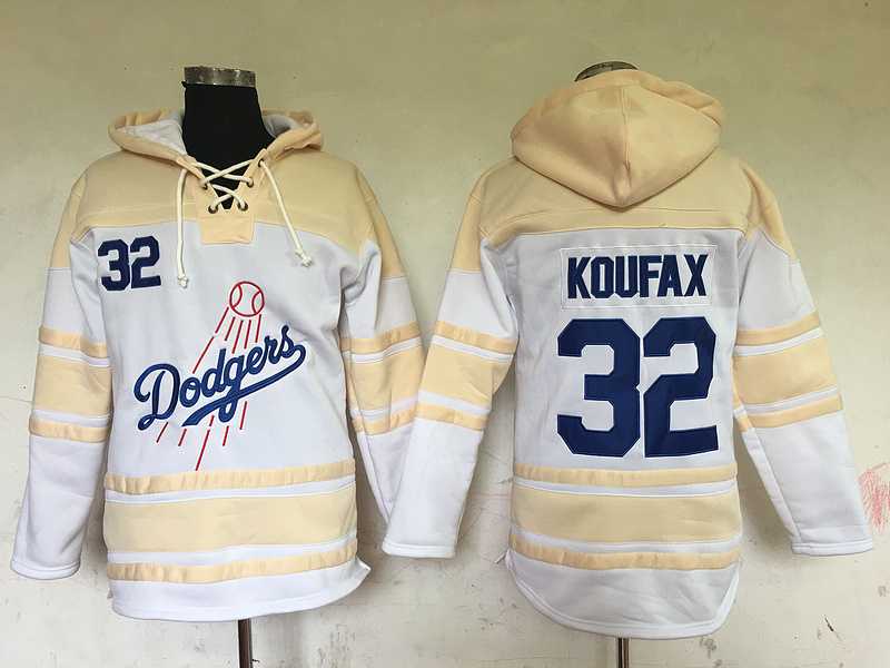 Los Angeles Dodgers #32 Sandy Koufax Cream Sawyer Hooded Sweatshirt Stitched NHL Hoodie