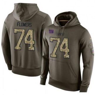 NFL Men's New York Giants #74 Ereck Flowers Stitched Green Olive Salute To Service KO Performance Hoodie