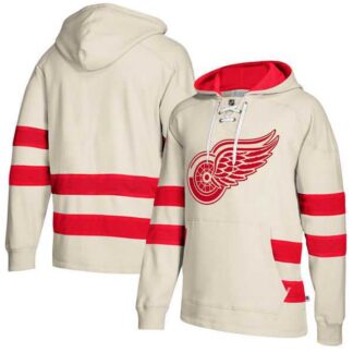 Customized Men's Detroit Red Wings Cream All Stitched Hooded Sweatshirt