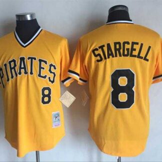 Pittsburgh Pirates #8 Willie Stargell Yellow Mitchell And Ness Throwback Pullover Stitched Jersey