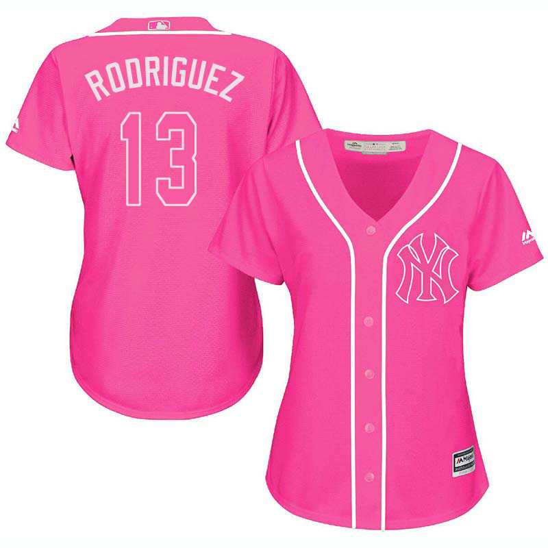 Glued Women's New York Yankees #13 Alex Rodriguez Pink New Cool Base Jersey WEM