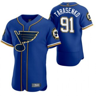 St. Louis Blues #91 Vladimir Tarasenko Men’s 2020 NHL x MLB Crossover Edition Baseball Jersey Blue