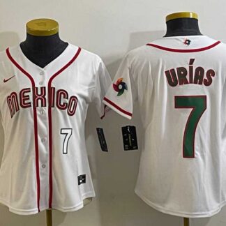 Women's Mexico Baseball #7 Julio Urias Number 2023 White World Classic Stitched Jersey6