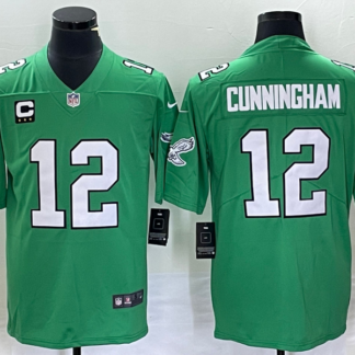 Men's Philadelphia Eagles #12 Randall Cunningham Green C Patch 2023 Vapor Limited Throwback Jersey