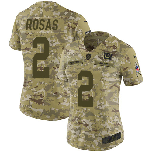 Nike New York Giants #2 Aldrick Rosas Camo Women’s Stitched NFL Limited 2018 Salute to Service Jersey