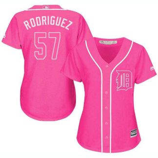 Glued Women's Detroit Tigers #57 Francisco Rodriguez Pink New Cool Base Jersey WEM