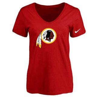 Women's Washington Redskins Red Logo V neck T-Shirt FengYun