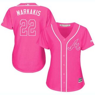 Atlanta Braves #22 Nick Markakis Pink Fashion Women’s Stitched MLB Jersey