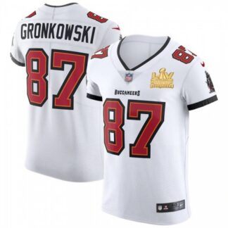 Tampa Bay Buccaneers #87 Rob Gronkowski Men’s Super Bowl LV Champions Patch Nike White Vapor Elite Jersey