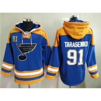 Men's St. Louis Blues #91 Vladimir Tarasenko Blue Ageless Must-Have Lace-Up Pullover Hoodie KXB8
