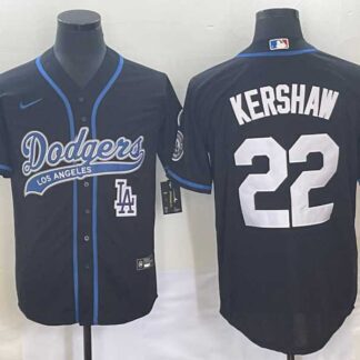 Men's Los Angeles Dodgers #22 Clayton Kershaw Black Cool Base Stitched Baseball Jersey