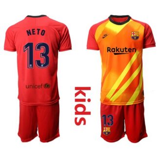 Barcelona #13 Neto Red Goalkeeper Kid Soccer Club Jersey