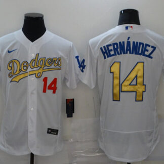 Men's Los Angeles Dodgers #14 KikÃ© HernÃ¡ndez 2021 White Gold Sttiched Jersey