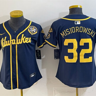 Youth Milwaukee Brewers #32 Jacob Misiorowski Navy With Home & Bob Uecker Patch Limited Stitched Jersey