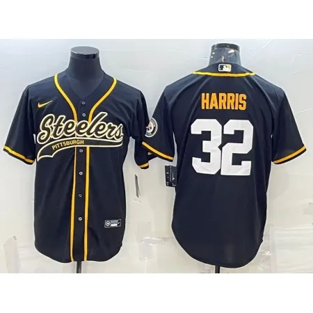 Men's Pittsburgh Steelers #32 Franco Harris Black With Patch Cool Base Stitched Baseball Jersey 3MEJ