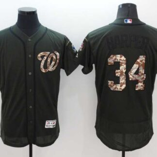 Washington Nationals #34 Bryce Harper Green Salute To Service 2016 Flexbase Collection Stitched Baseball Jersey