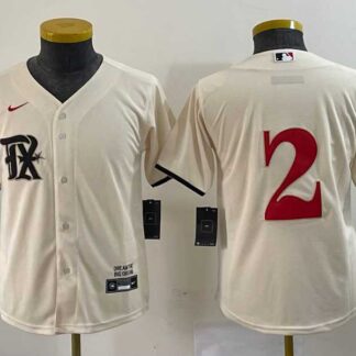 Youth Texas Rangers #2 Marcus Semien Cream 2023 City Connect Stitched Baseball Jersey
