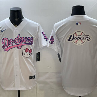 Men's Los Angeles Dodgers Team Big Logo White Hello Kitty Night Stitched Baseball Jerseys