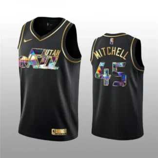 Men's Utah Jazz #45 Donovan Mitchell 2021/22 Black Golden Edition 75th Anniversary Diamond Logo Stitched Basketball...