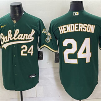 Men's Oakland Athletics #24 Rickey Henderson Green With Patch Stitched Jersey