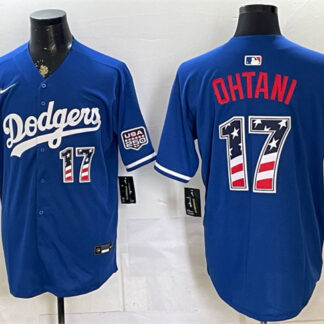 Men's Los Angeles Dodgers #17 Shohei Ohtani Royal 250 Fourth of July Stitched Baseball Jersey