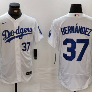 Men's Los Angeles Dodgers #37 Teoscar Hernandez Number White Flex Base Stitched Jerseys