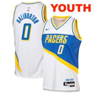 Youth Indiana Pacers #0 Tyrese Haliburton White 2025 City Edition Swingman Stitched Jersey