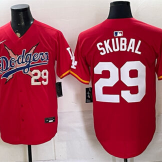 Men's Los Angeles Dodgers x One Piece #29 Tarik Skubal Red Vapor Premier Limited Stitched Baseball Jersey