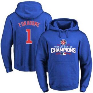 Glued Chicago Cubs #1 Kosuke Fukudome Blue 2016 World Series Champions Pullover MLB Hoodie