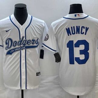 Men's Los Angeles Dodgers #13 Max Muncy White With Patch Cool Base Stitched Jersey