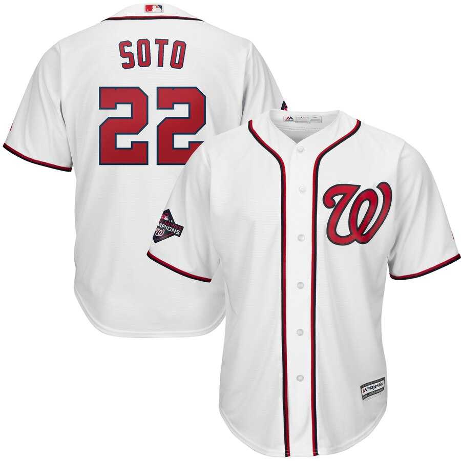 Nationals 22 Juan Soto White 2019 World Series Champions Cool Base Jersey Dzhi