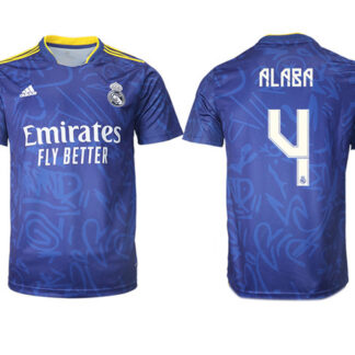 Men's Real Madrid #4 David Alaba 2021-22 Blue Away Soccer Jersey
