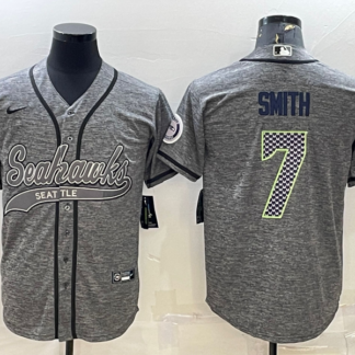 Men's Seattle Seahawks #7 Geno Smith Grey Gridiron With Patch Cool Base Stitched Baseball Jersey