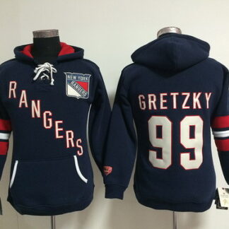 Old Time Hockey New York Rangers #99 Wayne Gretzky Navy Blue Womens Hoodie
