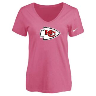 Women's Kansas City Chief Pink Logo V neck T-Shirt FengYun