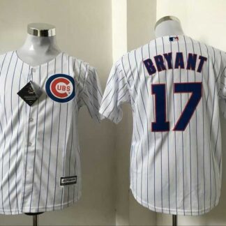 Youth Chicago Cubs #17 Kris Bryant White (Blue Strip) New Cool Base Stitched Baseball Jersey