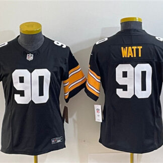 Women's Pittsburgh Steelers #90 T. J. Watt Black 2023 F.U.S.E. Stitched Jersey(Run Small)