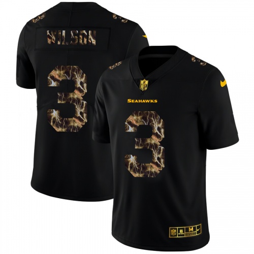 Seattle Seahawks #3 Russell Wilson Men’s Black Nike Flocked Lightning Vapor Limited NFL Jersey