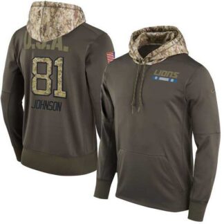 Nike Lions 81 Calvin Johnson Men's Olive Salute To Service Pullover Hoodie