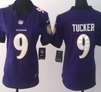 Nike Baltimore Ravens #9 Justin Tucker Purple Game Womens Jersey