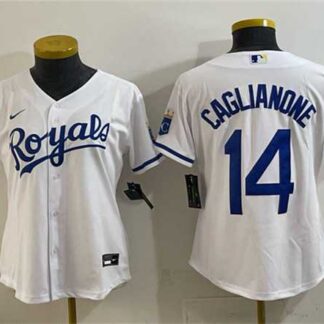 Women's Kansas City Royals #14 Jac Caglianone White Cool Base Stitched Jersey