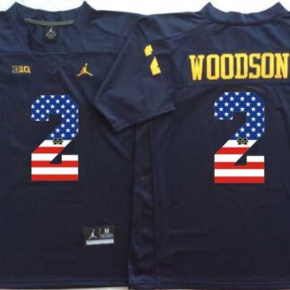 Michigan Wolverines #2 Charles Woodson Navy USA Flag College Stitched Jersey